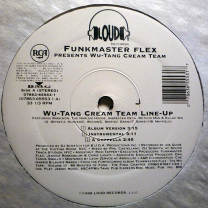 Funkmaster Flex feat. Raekwon, The Harlem Hoodz, Inspectah Deck, Method Man & Killa Sin : Wu Tang Cream Team Line Up / In The Tunnel At The Bar (12")