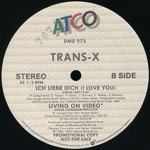 Trans-X : Ich Liebe Dich (I Love You) / Living On Video (Canadian Mix) (12", Promo)