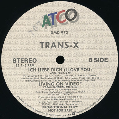 Trans-X : Ich Liebe Dich (I Love You) / Living On Video (Canadian Mix) (12", Promo)