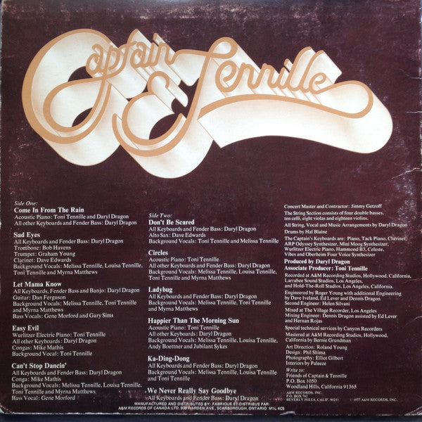 Captain And Tennille : Come In From The Rain (LP, Album)