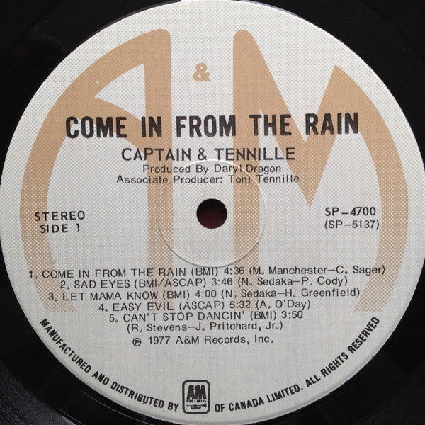 Captain And Tennille : Come In From The Rain (LP, Album)