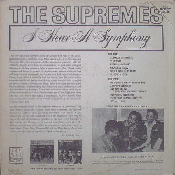 The Supremes : I Hear A Symphony (LP, Album, Hol)