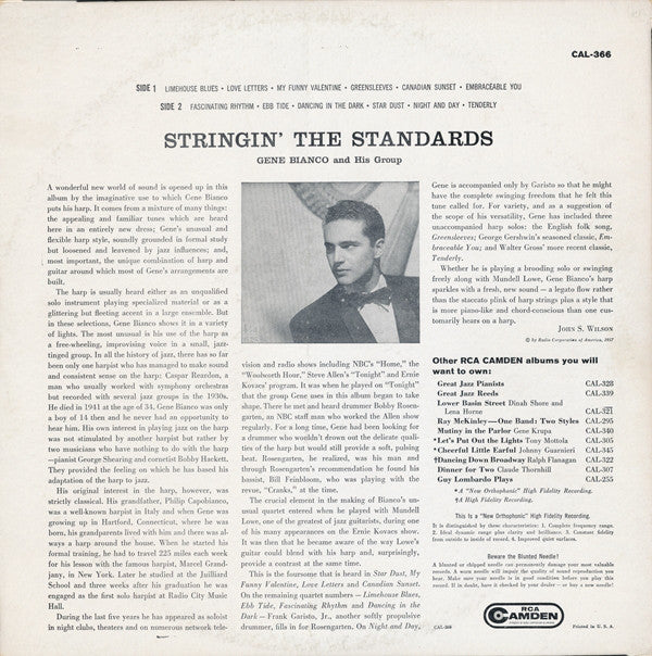 Gene Bianco And His Group : Stringin' The Standards (LP, Album, Mono)