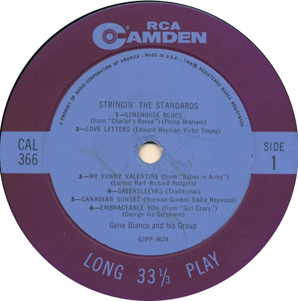 Gene Bianco And His Group : Stringin' The Standards (LP, Album, Mono)