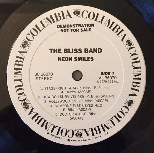 The Bliss Band : Neon Smiles (LP, Album, Promo, Ter)