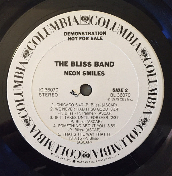 The Bliss Band : Neon Smiles (LP, Album, Promo, Ter)