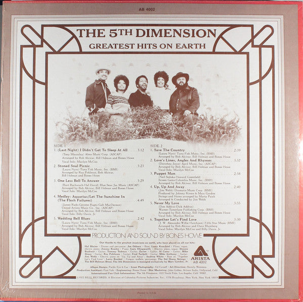 The Fifth Dimension : Greatest Hits On Earth (LP, Comp, RE)