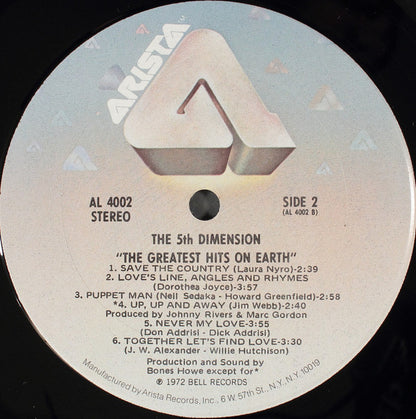 The Fifth Dimension : Greatest Hits On Earth (LP, Comp, RE)