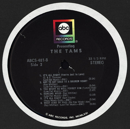 The Tams : Presenting (LP, Album, RE, RP)