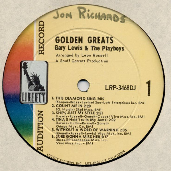 Gary Lewis & The Playboys : Golden Greats (LP, Comp, Mono, Promo)