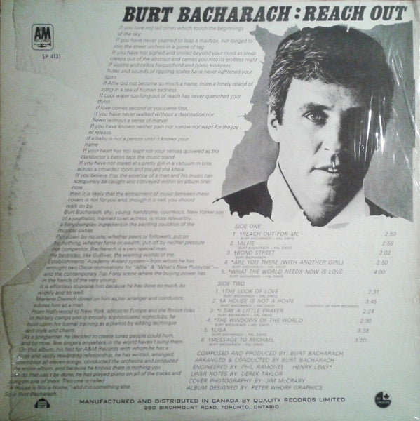 Burt Bacharach : Reach Out (LP, Album)