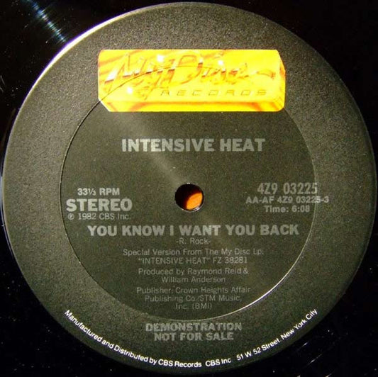 Intensive Heat : You Know I Want You Back (12", Promo)