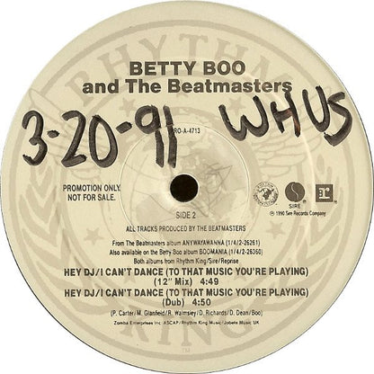Betty Boo & The Beatmasters : Hey DJ / I Can't Dance (To That Music You're Playing) (12", Promo)