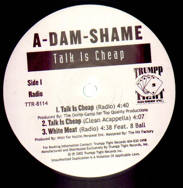 Adamnshame : Talk Is Cheap (12", Single)