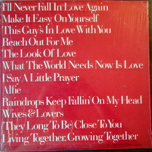 Burt Bacharach : Burt Bacharach's Greatest Hits (LP, Album, Comp)