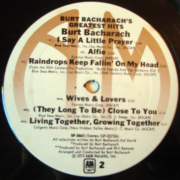 Burt Bacharach : Burt Bacharach's Greatest Hits (LP, Album, Comp)
