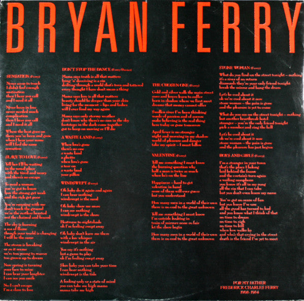 Bryan Ferry : Boys And Girls (LP, Album)
