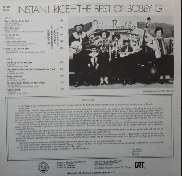 Bobby G. Rice : Instant Rice-The Best Of Bobby G. (LP, Album, Comp)