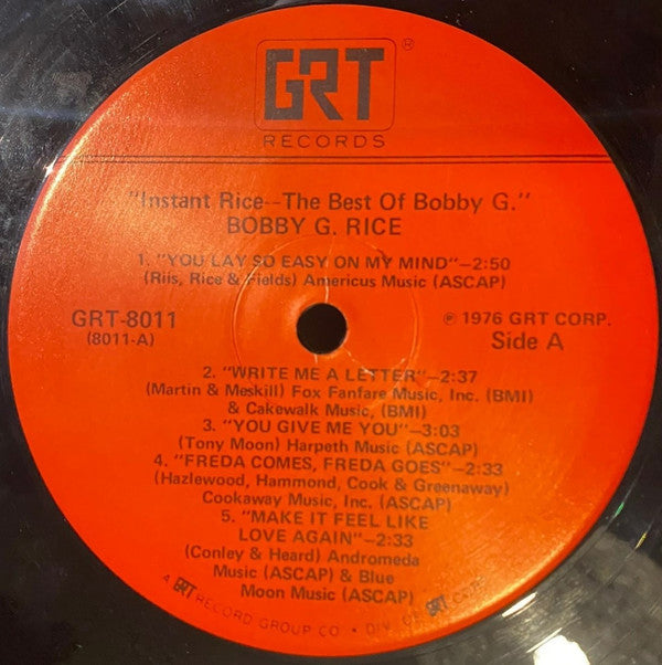 Bobby G. Rice : Instant Rice-The Best Of Bobby G. (LP, Album, Comp)
