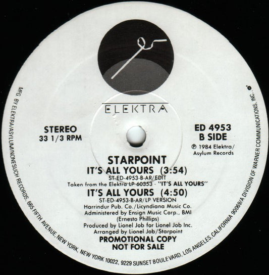 Starpoint : It's All Yours (12", Promo)