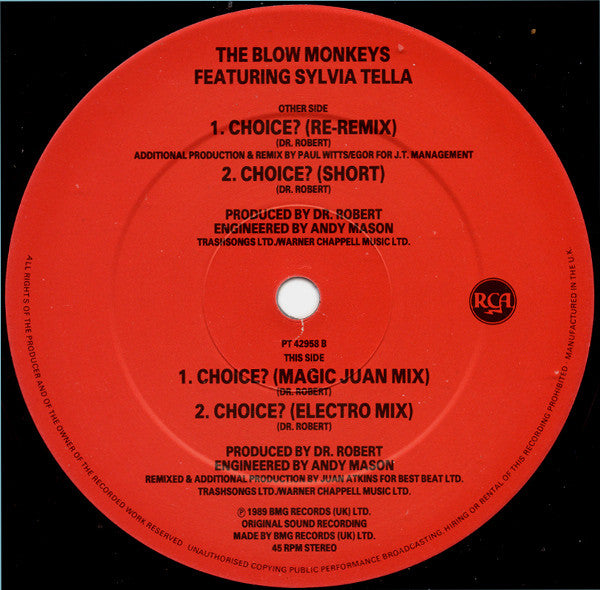The Blow Monkeys Featuring Sylvia Tella : Choice? Remix (12", Single)