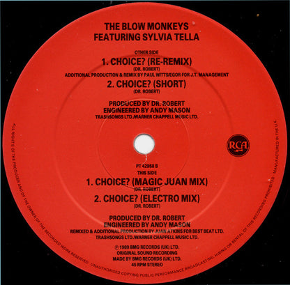 The Blow Monkeys Featuring Sylvia Tella : Choice? Remix (12", Single)