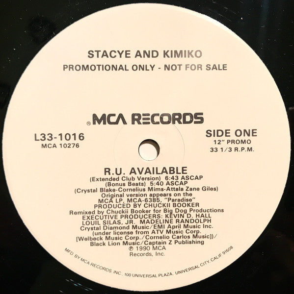Stacye And Kimiko : R.U. Available (12", Single, Promo)