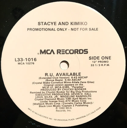 Stacye And Kimiko : R.U. Available (12", Single, Promo)