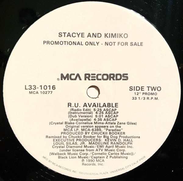 Stacye And Kimiko : R.U. Available (12", Single, Promo)