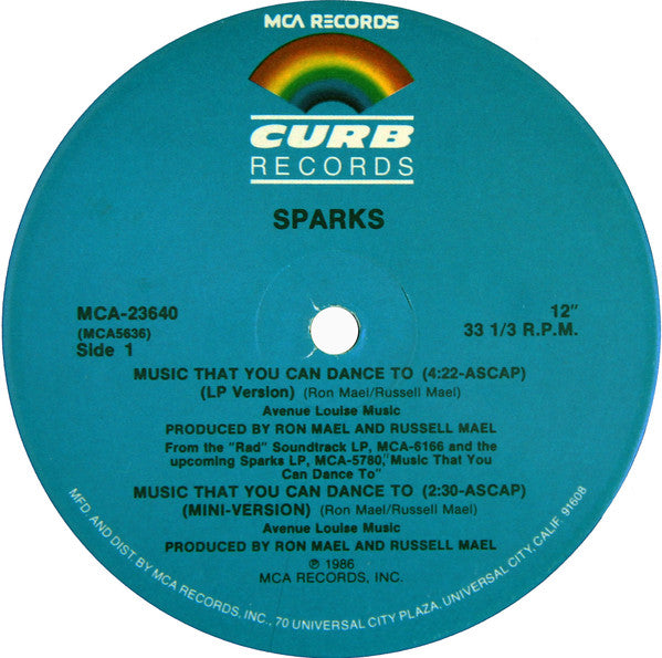 Sparks : Music That You Can Dance To (12")