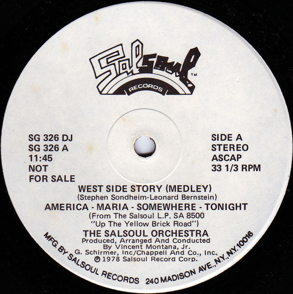 The Salsoul Orchestra : West Side Story (Medley) / Magic Bird Of Fire (12", Single, Promo)