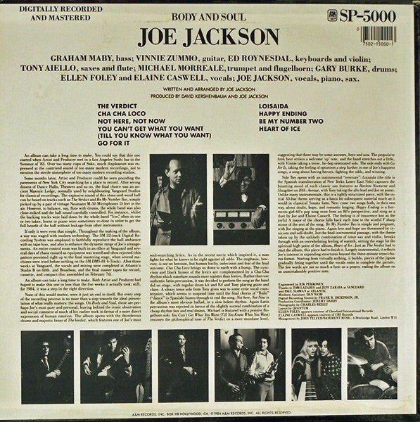 Joe Jackson : Body And Soul (LP, Album, EMW)