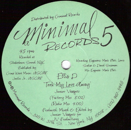 Ellis-D : Took My Love Away (12")