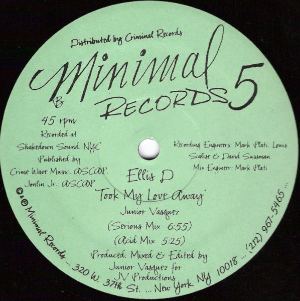 Ellis-D : Took My Love Away (12")