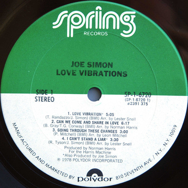 Joe Simon : Love Vibrations (LP, Album, Pit)