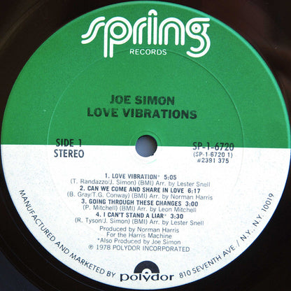 Joe Simon : Love Vibrations (LP, Album, Pit)