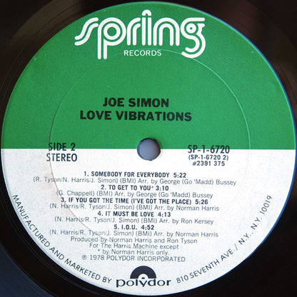 Joe Simon : Love Vibrations (LP, Album, Pit)