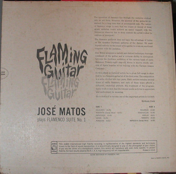 José Motos : Flaming Guitar: José Motos Plays Flamenco Suite No. 1 (LP, Album, Mono)