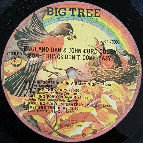 England Dan & John Ford Coley : Some Things Don't Come Easy (LP, Album, PR )