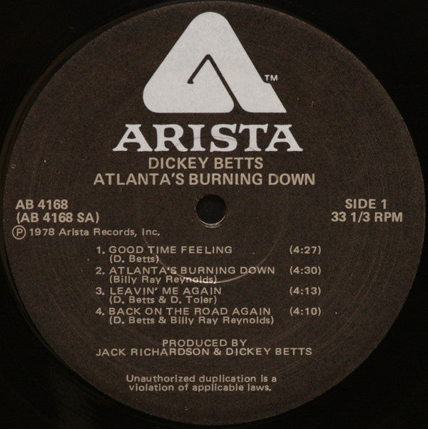 Dickey Betts & Great Southern : Atlanta's Burning Down (LP, Album)