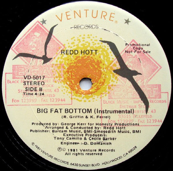 Redd Hott : Big Fat Bottom (12", Promo)