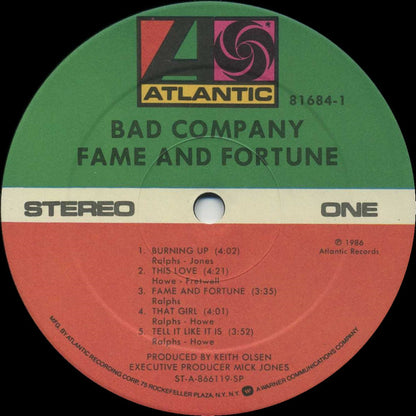 Bad Company (3) : Fame And Fortune (LP, Album, SP )