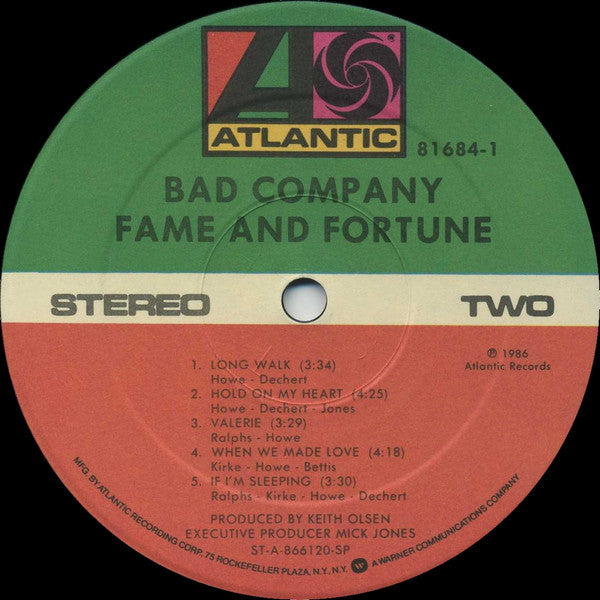 Bad Company (3) : Fame And Fortune (LP, Album, SP )