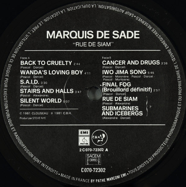 Marquis De Sade : Rue De Siam (LP, Album)