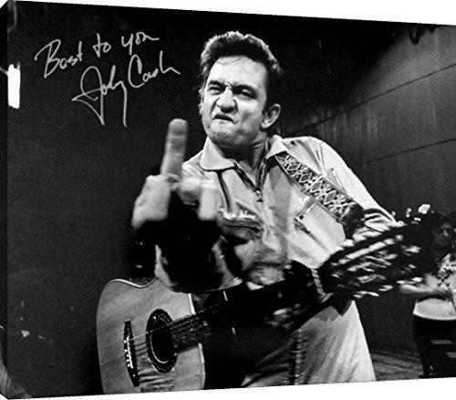 Johnny Cash the Finger - Canvas Autograph Print