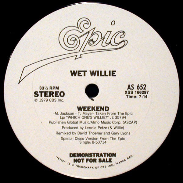 Wet Willie : Weekend (12", Promo)