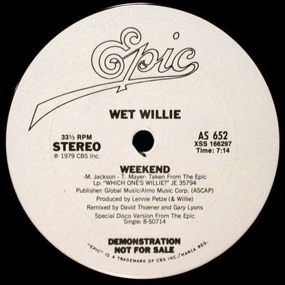 Wet Willie : Weekend (12", Promo)