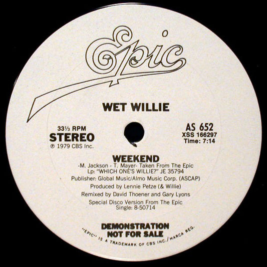 Wet Willie : Weekend (12", Promo)