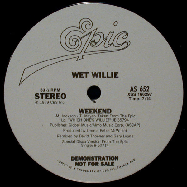 Wet Willie : Weekend (12", Promo)