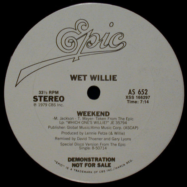 Wet Willie : Weekend (12", Promo)